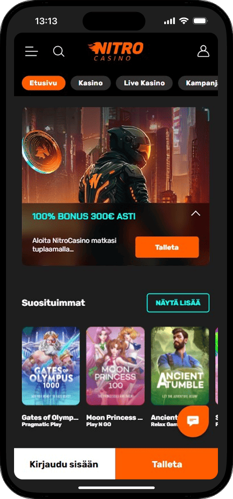 Nitro Casinon kotisivu